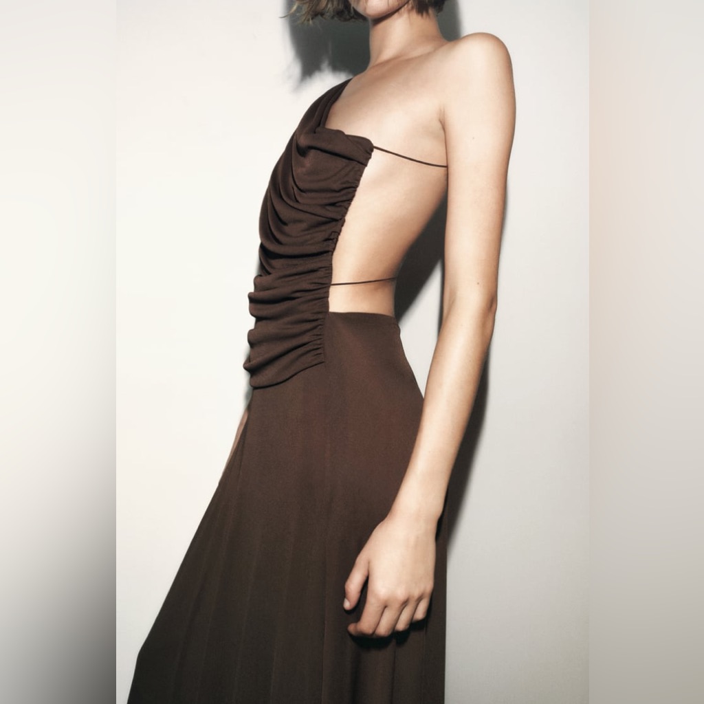Zara Brown Draped Asymmetric Dress